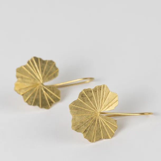 Lotus Leaf Drop Earrings in Brass