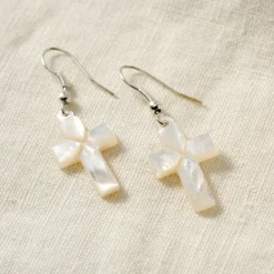 Mother of Pearl Cross Drop Earrings
