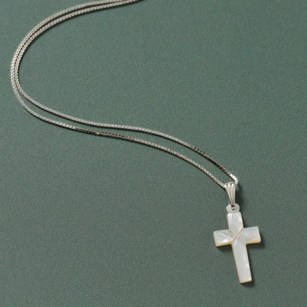 Mother of Pearl Cross Pendant Necklace