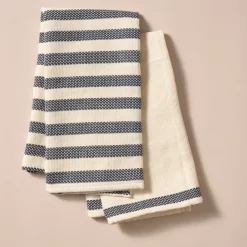 Multi-Striped Cream Black Tea Towel Set
