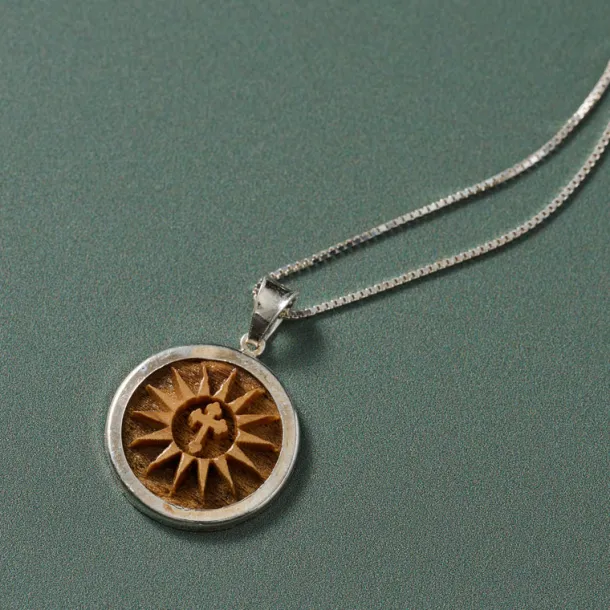 Olive Wood Sunburst Cross Pendant Necklace