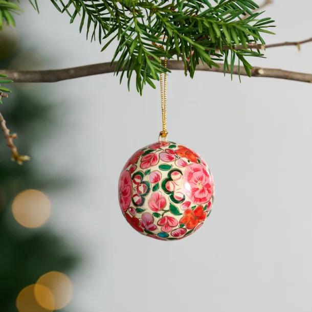 Painted Bright Florals Paper Mâché Ball Ornament