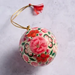 Painted Bright Florals Paper Mâché Ball Ornament