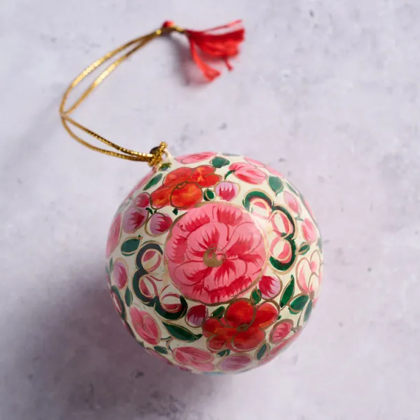 Painted Bright Florals Paper Mâché Ball Ornament