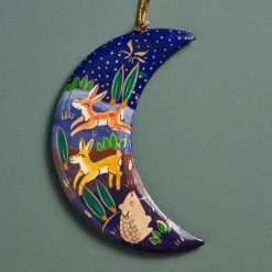 Painted Moon Paper Mâché Ornament