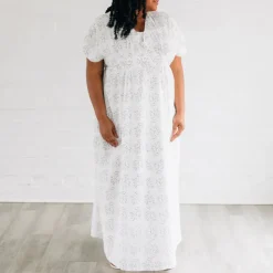 Pata Blockprint White Cotton Kaftan