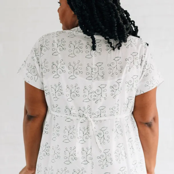Pata Blockprint White Cotton Kaftan