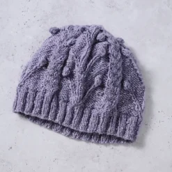 Purple Flowers Cable Knit Hat