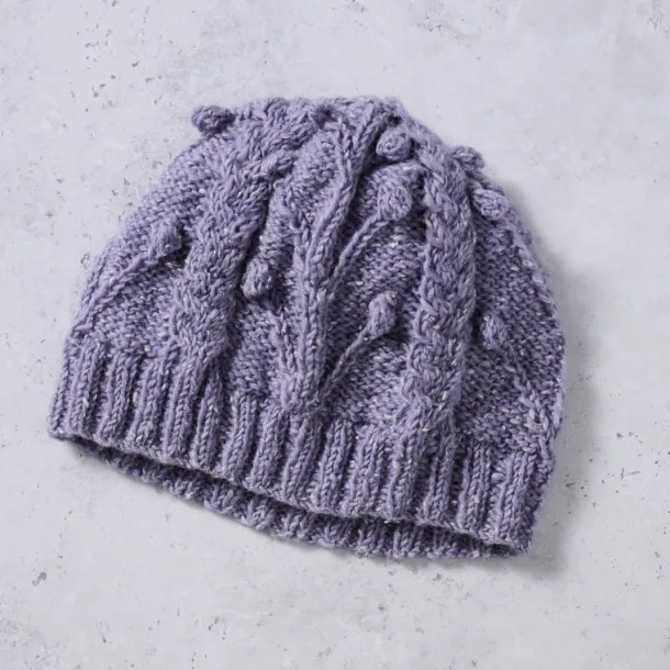 Purple Flowers Cable Knit Hat