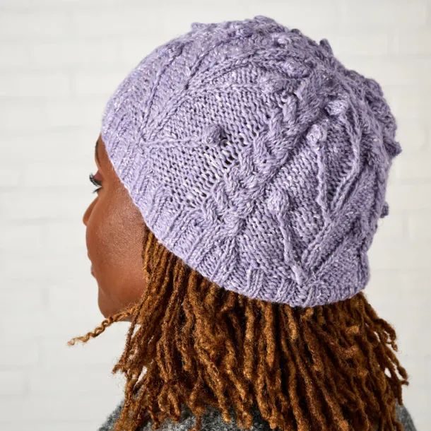Purple Flowers Cable Knit Hat