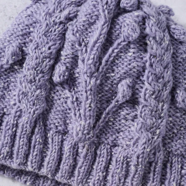 Purple Flowers Cable Knit Hat