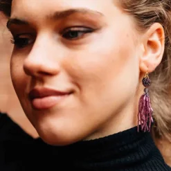 Purple Fringe Dangle Earrings