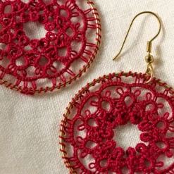 Red Medallion Tatted Drop Earrings