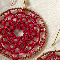 Red Medallion Tatted Drop Earrings