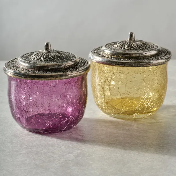 Ria Crackle Glass Jar - Pastel Yellow