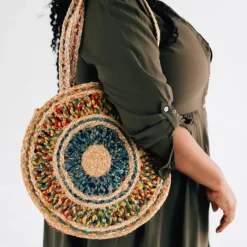 Round Sari Jute Shoulder Bag
