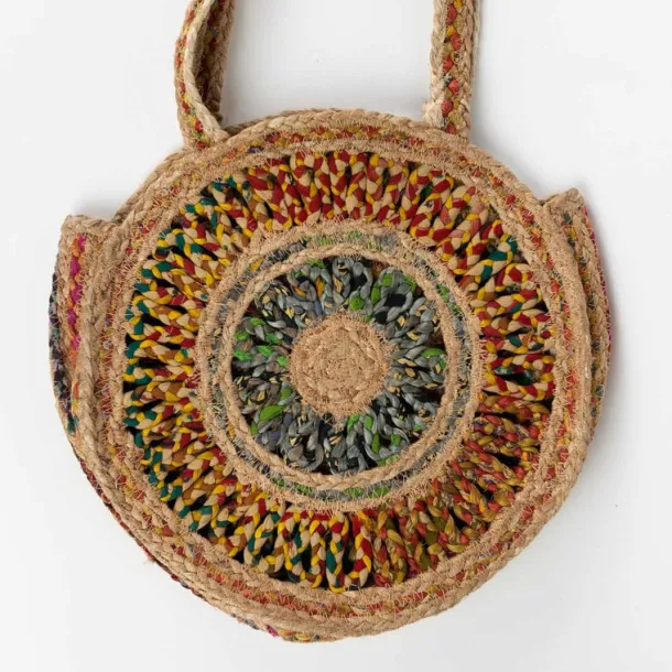 Round Sari Jute Shoulder Bag