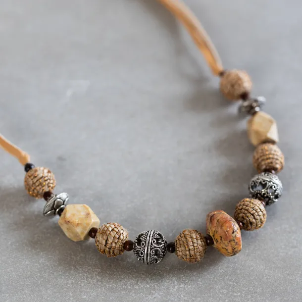 Shaalee Stone Bead & Leather Necklace