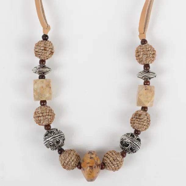 Shaalee Stone Bead & Leather Necklace