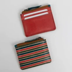 Shanti Striped Zip Leather Card Case