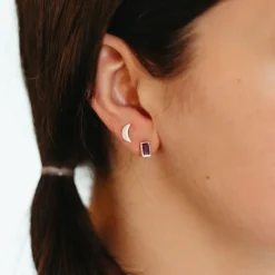 Silver Amethyst Baguette Earrings