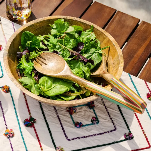 Striped Mango Wood Salad Servers