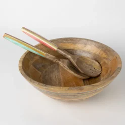 Striped Mango Wood Salad Bowl