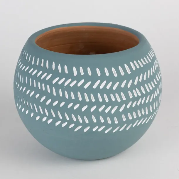 Teal Scored Terracotta Planter