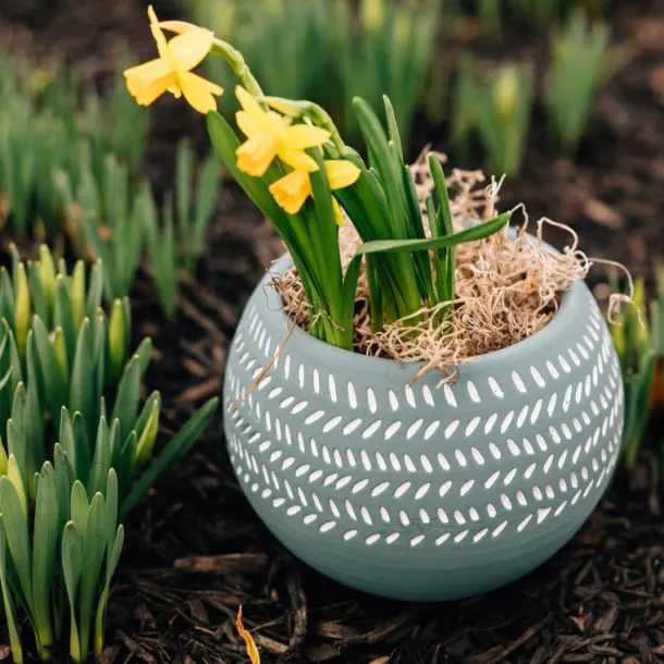 Teal Scored Terracotta Planter