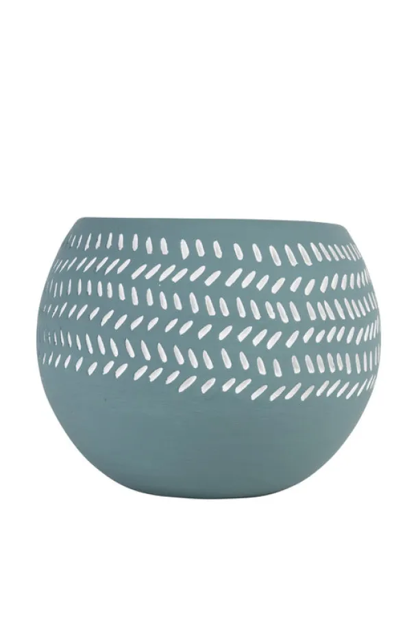 Teal Scored Terracotta Planter