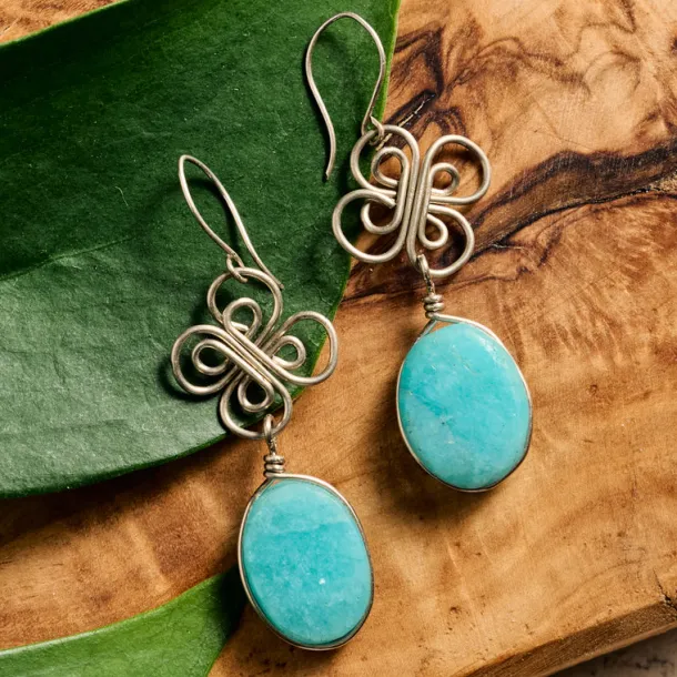 Trebol Amazonite Dangle Earrings
