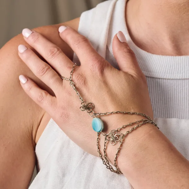 Trebol Amazonite Ring & Hand Chain Bracelet