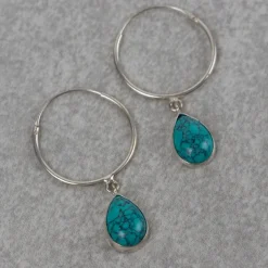 Turquoise Drop Hoop Earrings
