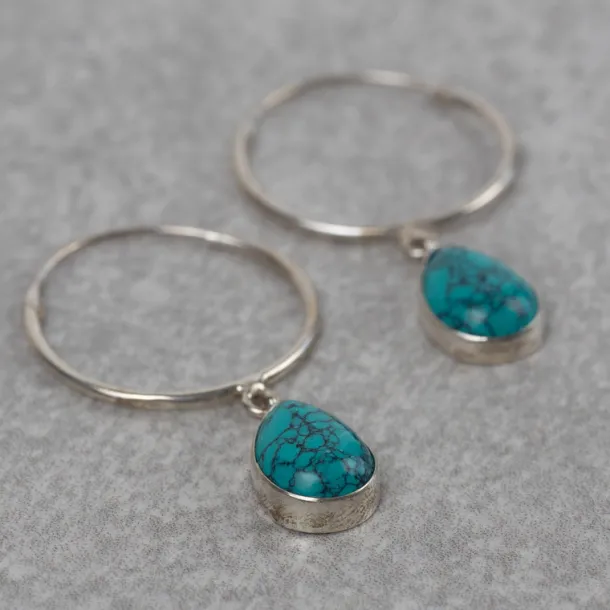 Turquoise Drop Hoop Earrings